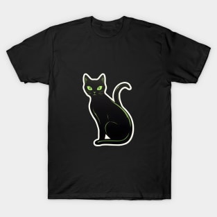 Mysterious Black Cat with Piercing Green Eyes T-Shirt